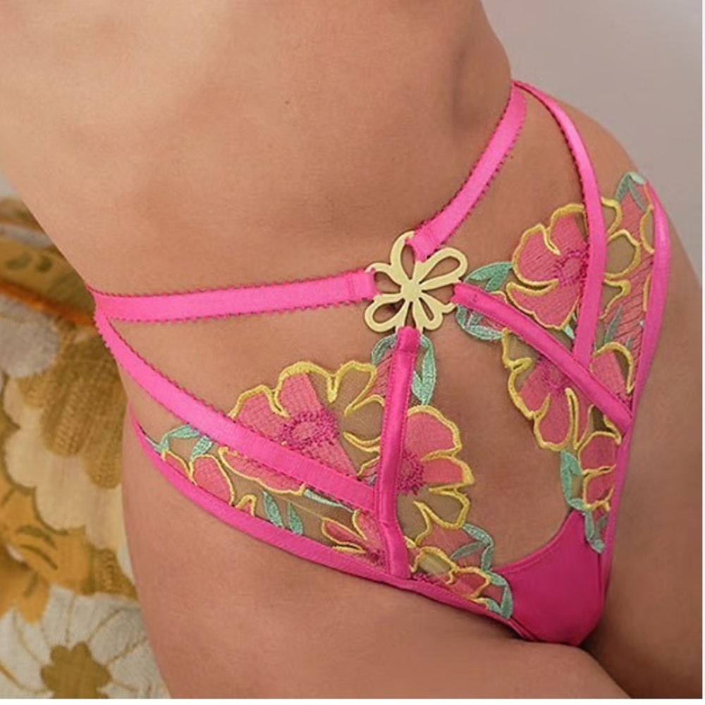 New! For Love And Lemons Lucy Pink Floral high waisted Panties 51337